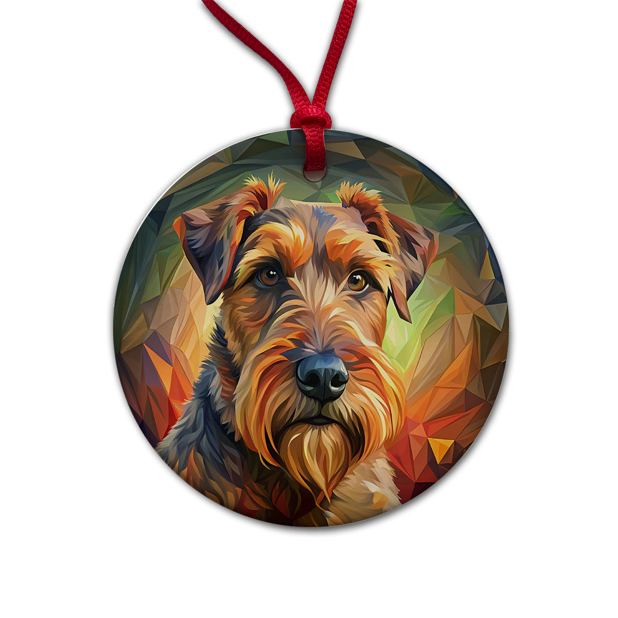 Airedale Terrier Dog Abstract Stylized Art Round Ceramic Holiday Christmas Tree Ornament