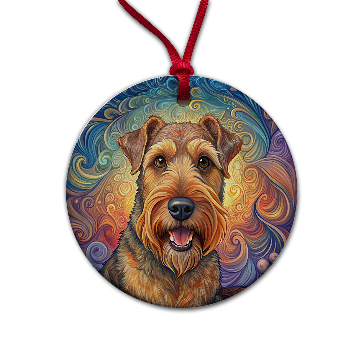 Airedale Terrier Dog Art Nouveau Round Ceramic Holiday Christmas Tree Ornament