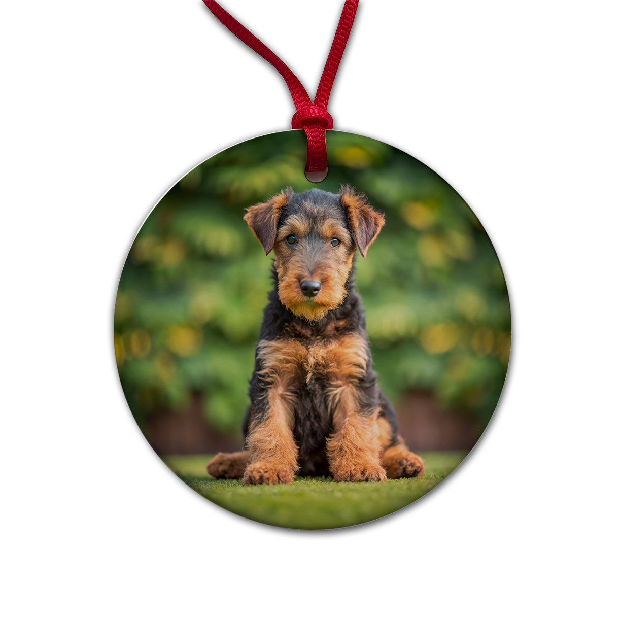 Airedale Terrier Dog Puppy Photo Round Ceramic Holiday Christmas Tree Ornament