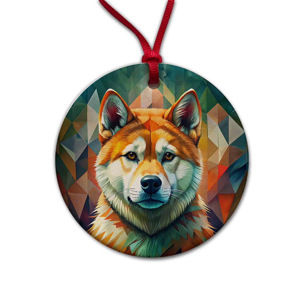 Akita Dog Contemporary Art Round Ceramic Holiday Christmas Tree Ornament