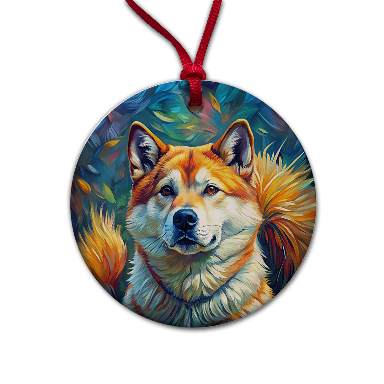 Akita Dog Expressionism Art Round Ceramic Holiday Christmas Tree Ornament