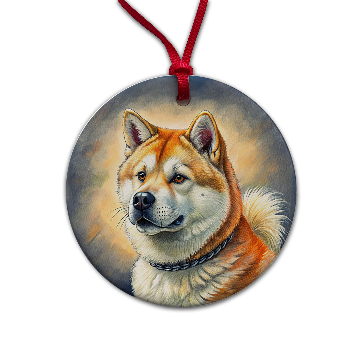 Akita Dog Illustration Round Ceramic Holiday Christmas Tree Ornament