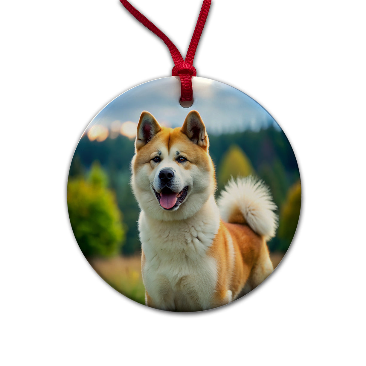 Akita Dog Photo Round Ceramic Holiday Christmas Tree Ornament