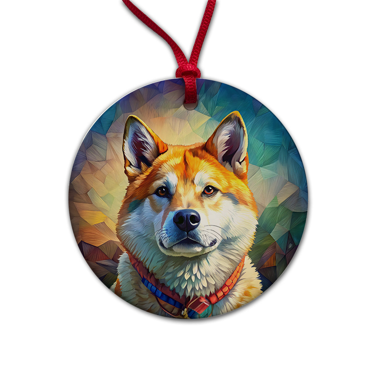 Akita Dog Pop Art Round Ceramic Holiday Christmas Tree Ornament