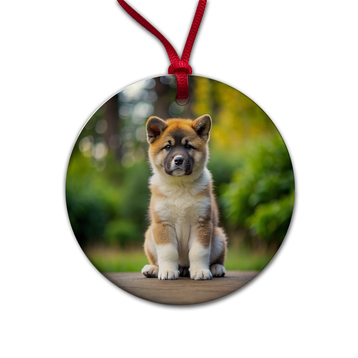 Akita Dog Puppy Photo Round Ceramic Holiday Christmas Tree Ornament