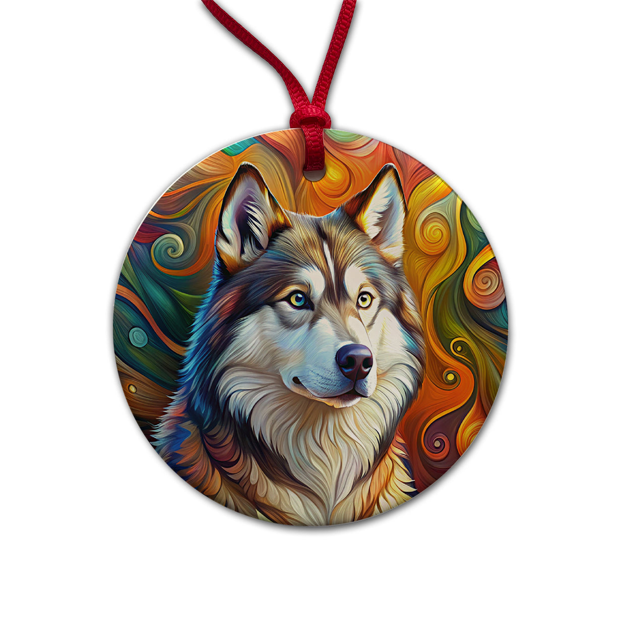 Alaskan Malamute Dog Abstract Art Round Ceramic Holiday Christmas Tree Ornament