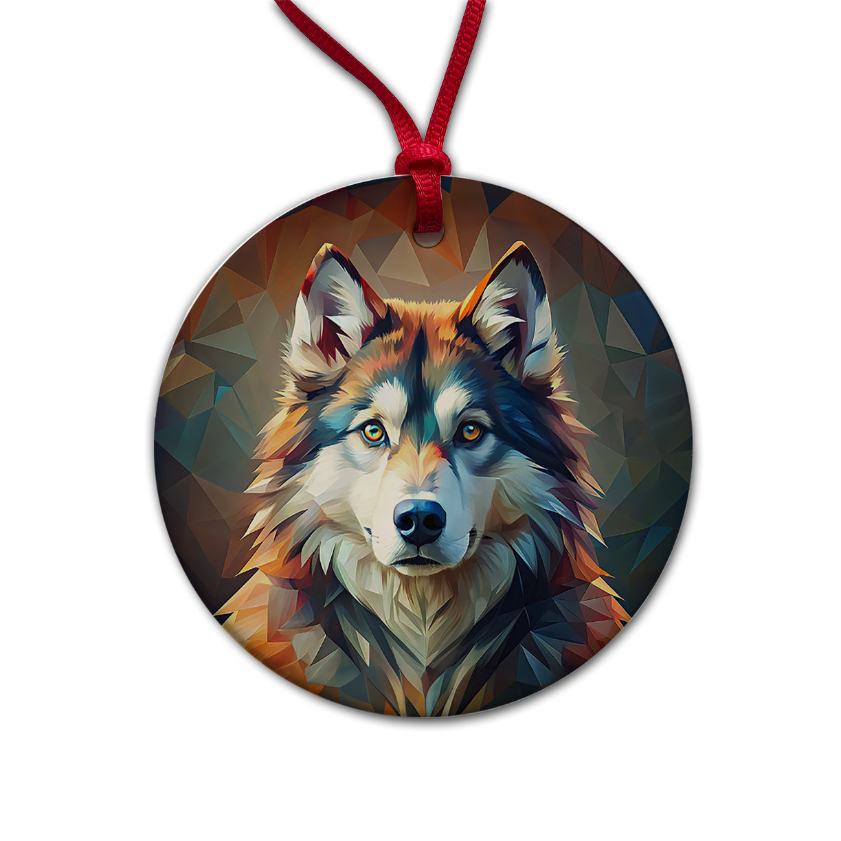 Alaskan Malamute Dog Abstract Stylized Art Round Ceramic Holiday Christmas Tree Ornament