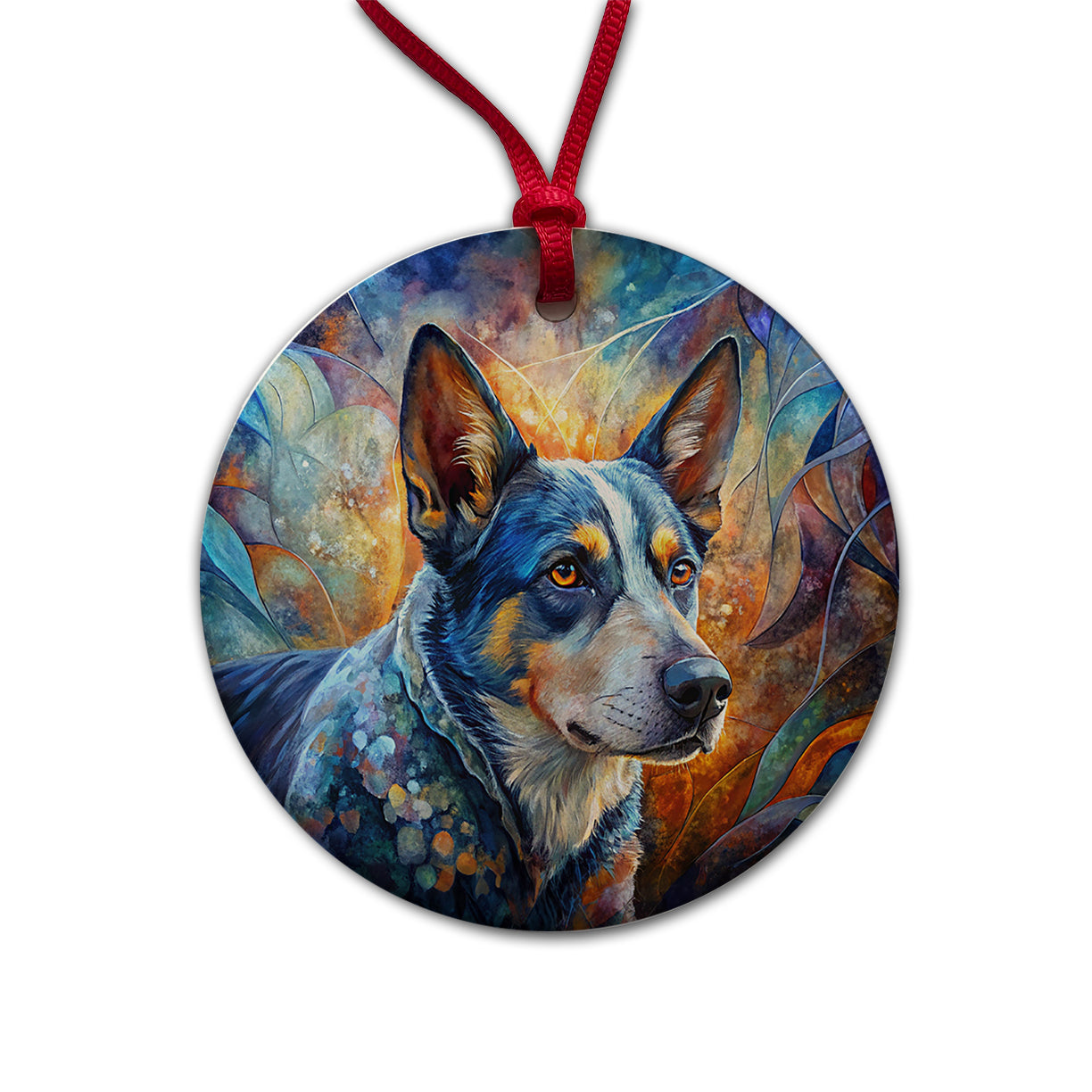 Australian Cattle Dog Abstract Art Round Ceramic Holiday Christmas Tree Ornament