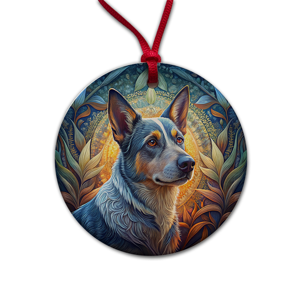 Australian Cattle Dog Art Nouveau Round Ceramic Holiday Christmas Tree Ornament
