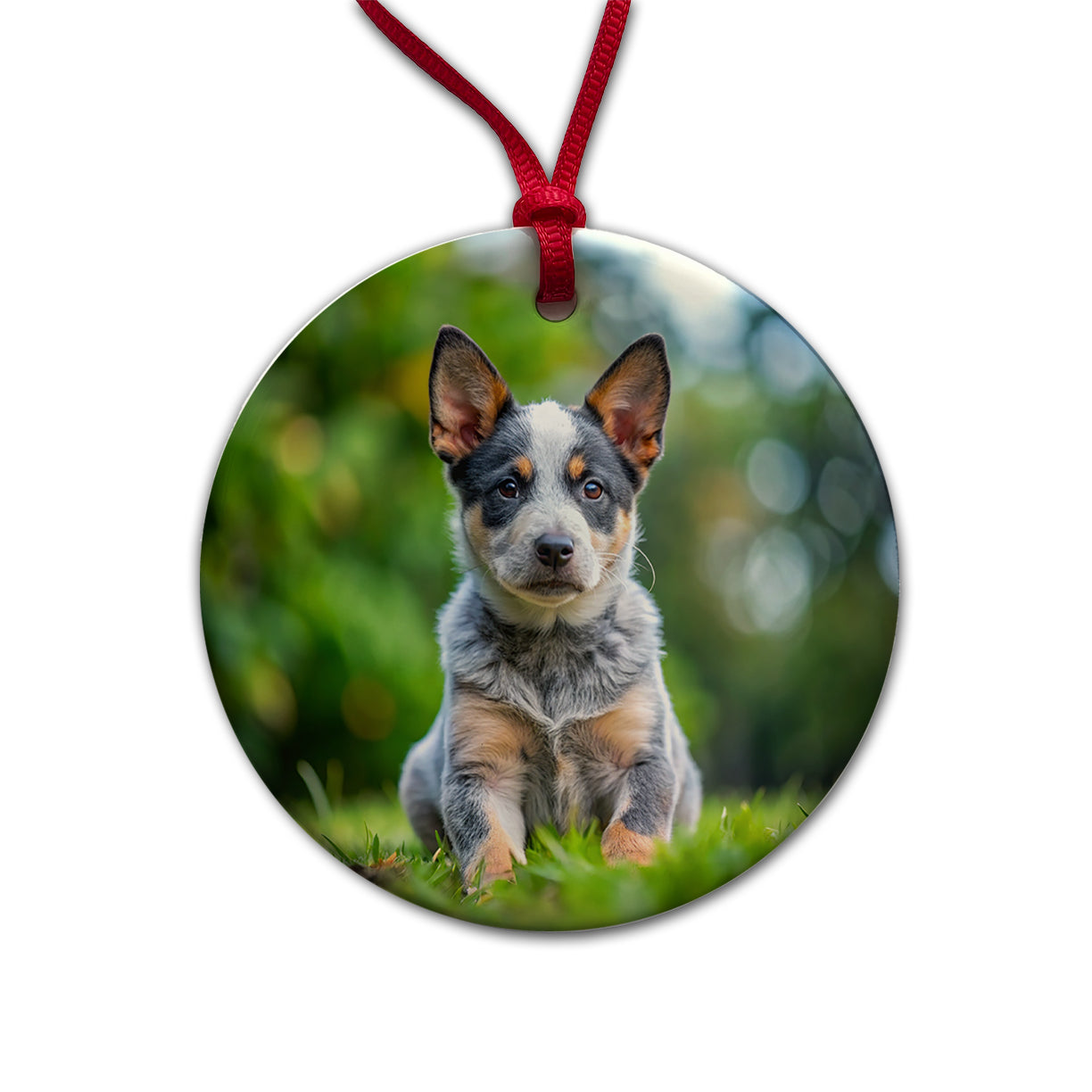 Australian Cattle Dog Puppy Photo Round Ceramic Holiday Christmas Tree Ornament