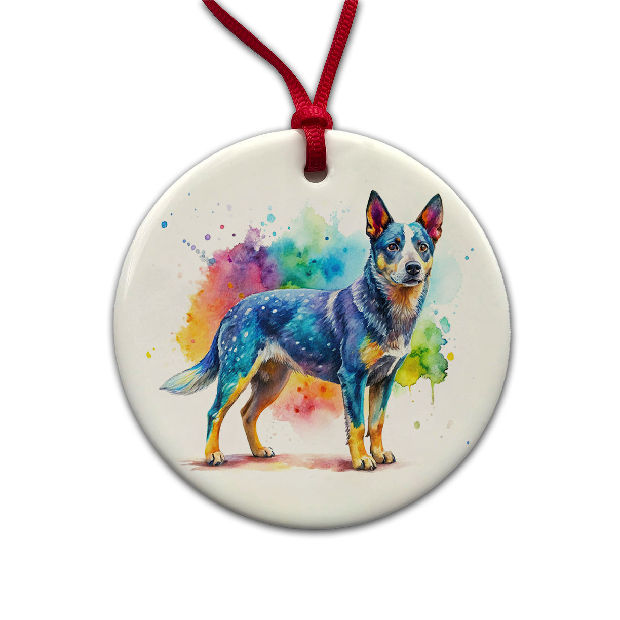 Australian Cattle Dog Watercolor Style Round Ceramic Holiday Christmas Tree Ornament