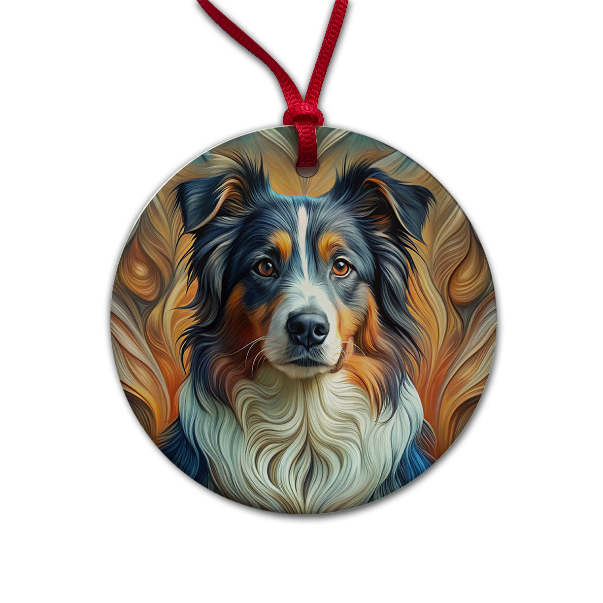 Australian Shepherd Dog Abstract Art Round Ceramic Holiday Christmas Tree Ornament