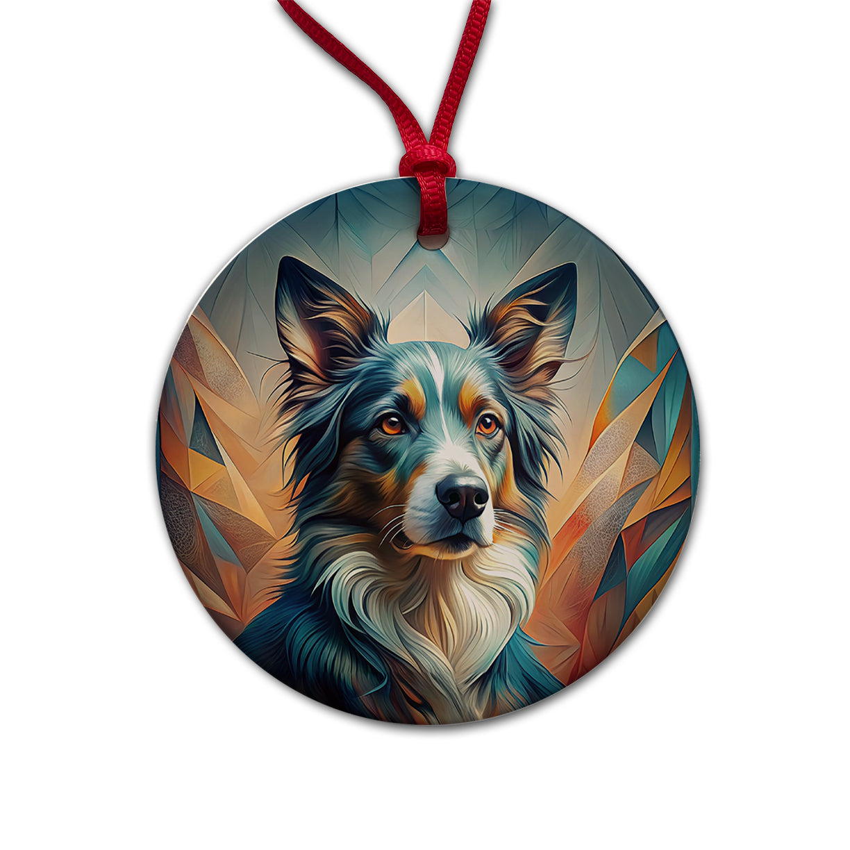 Australian Shepherd Dog Abstract Stylized Art Round Ceramic Holiday Christmas Tree Ornament