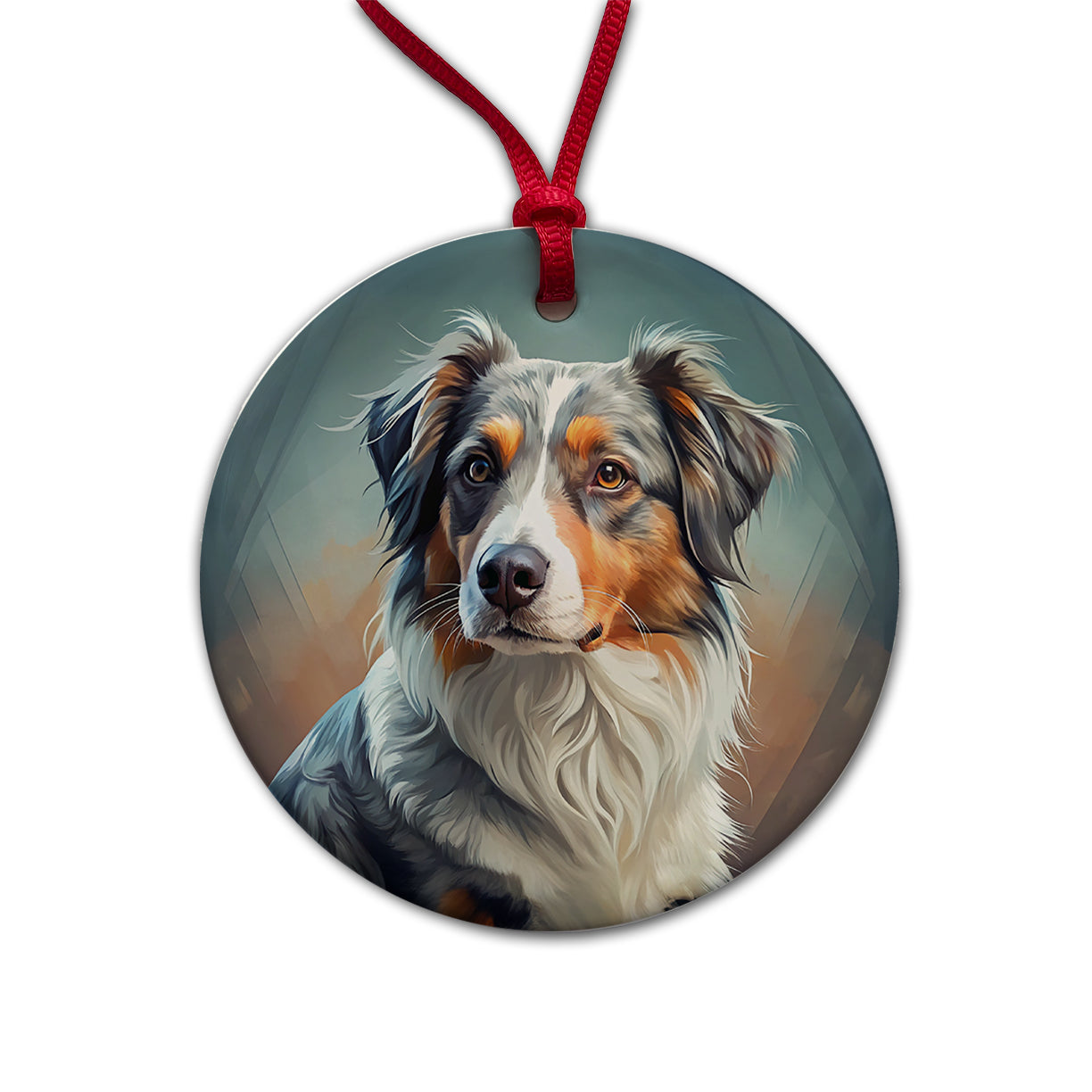 Australian Shepherd Dog Contemporary Art Round Ceramic Holiday Christmas Tree Ornament