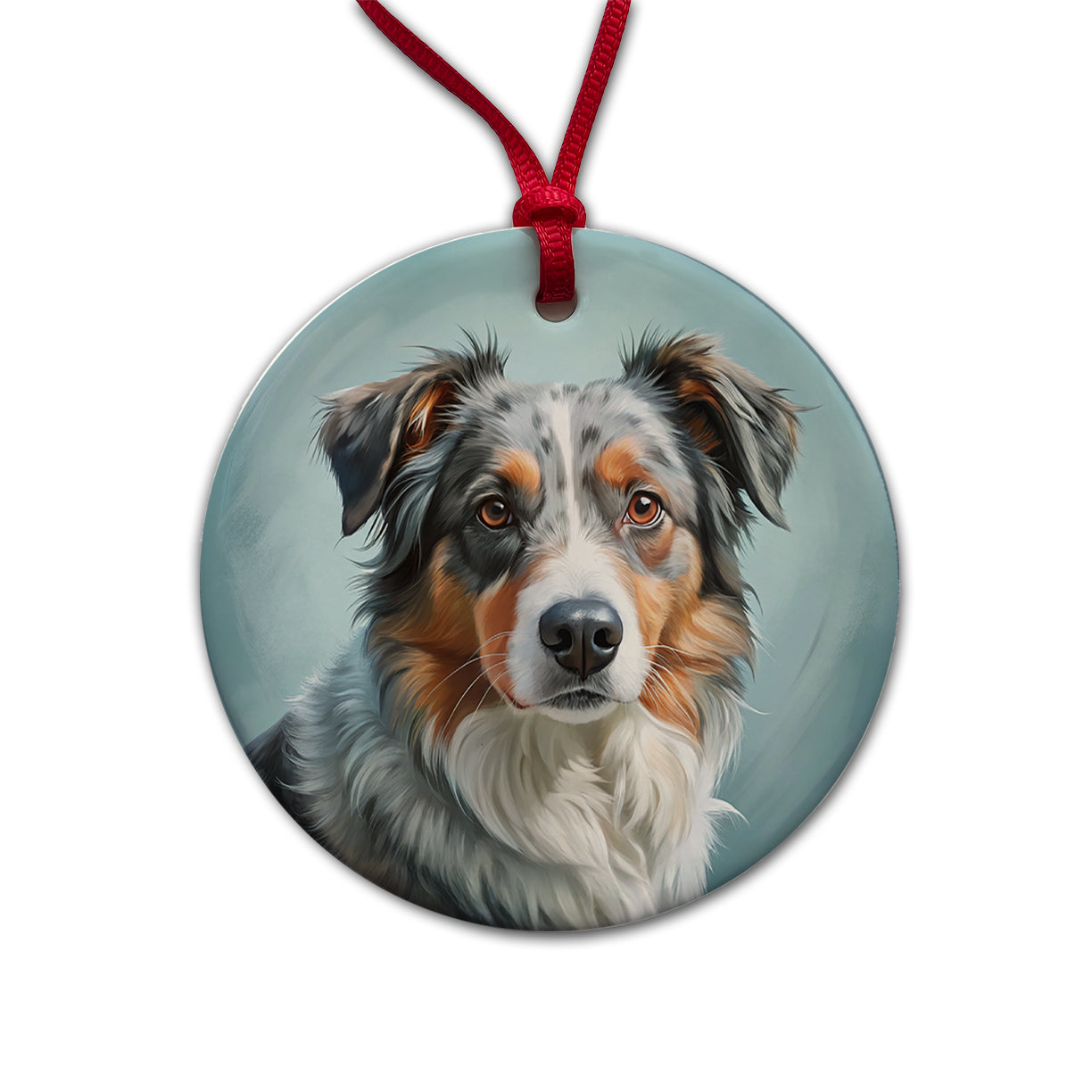 Australian Shepherd Dog Illustration Round Ceramic Holiday Christmas Tree Ornament