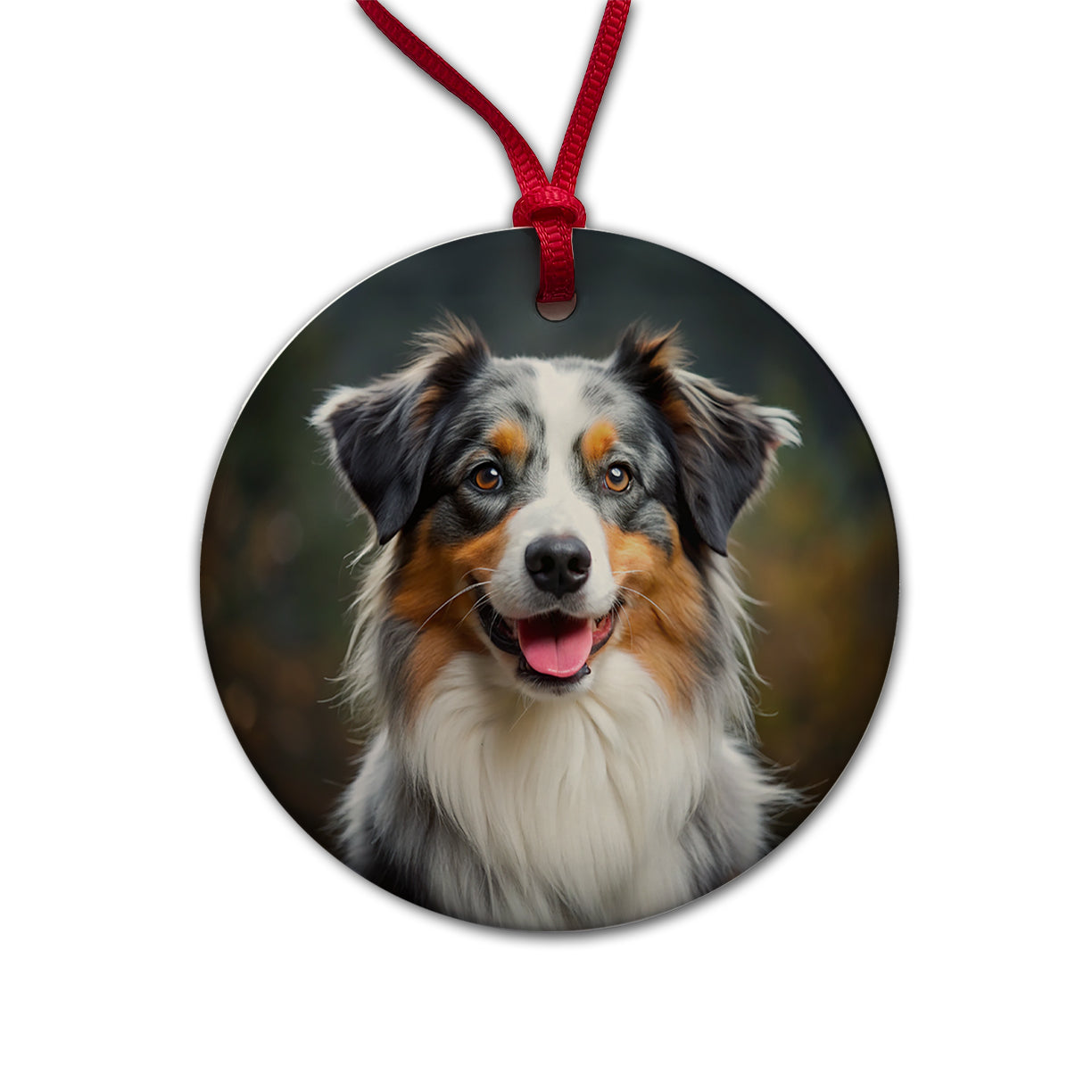 Australian Shepherd Dog Photo Round Ceramic Holiday Christmas Tree Ornament