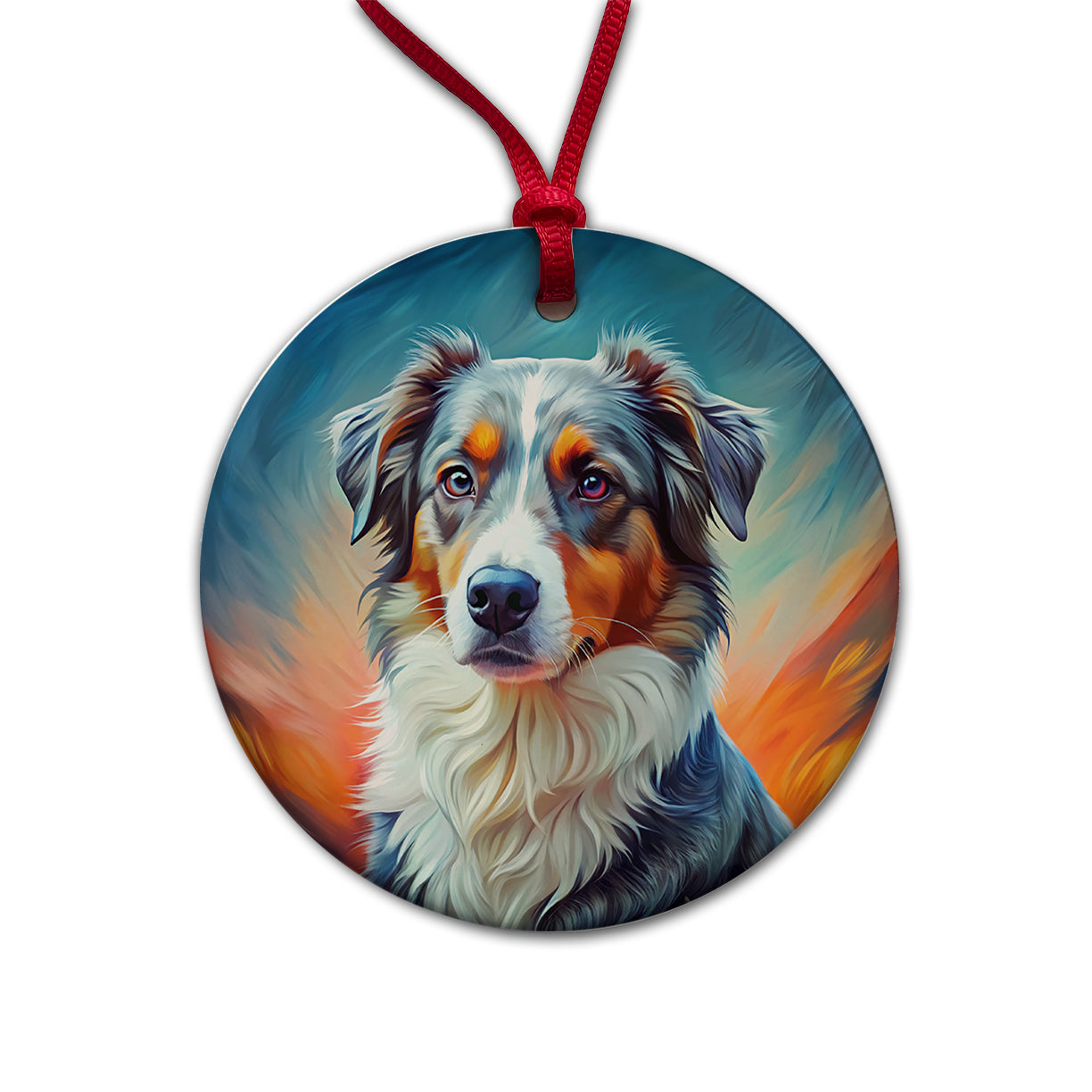 Australian Shepherd Dog Pop Art Round Ceramic Holiday Christmas Tree Ornament