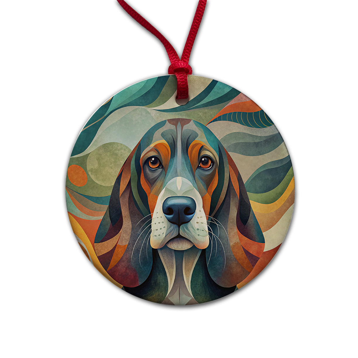 Basset Hound Dog Abstract Stylized Art Round Ceramic Holiday Christmas Tree Ornament