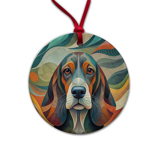 Basset Hound Dog Abstract Stylized Art Round Ceramic Holiday Christmas Tree Ornament