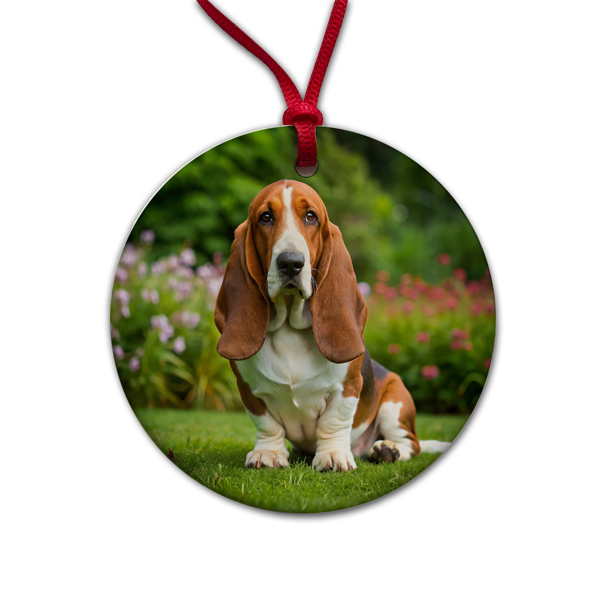 Basset Hound Dog Photo Round Ceramic Holiday Christmas Tree Ornament