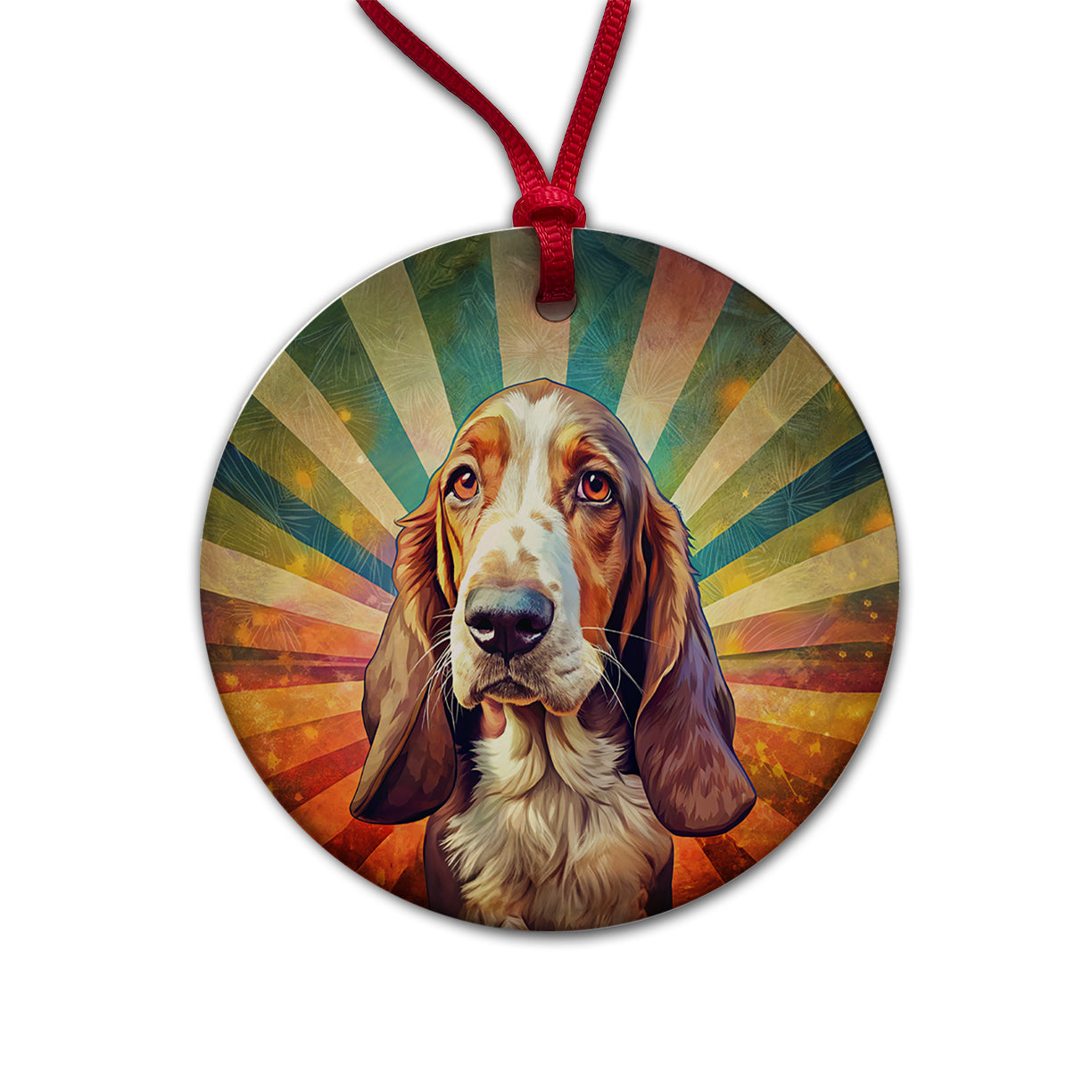 Basset Hound Dog Pop Art Round Ceramic Holiday Christmas Tree Ornament