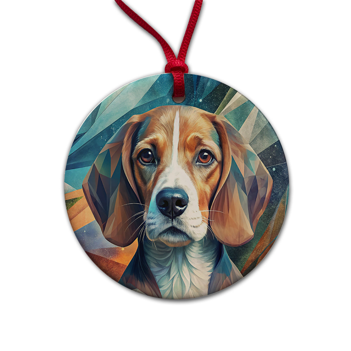 Beagle Dog Abstract Stylized Art Round Ceramic Holiday Christmas Tree Ornament