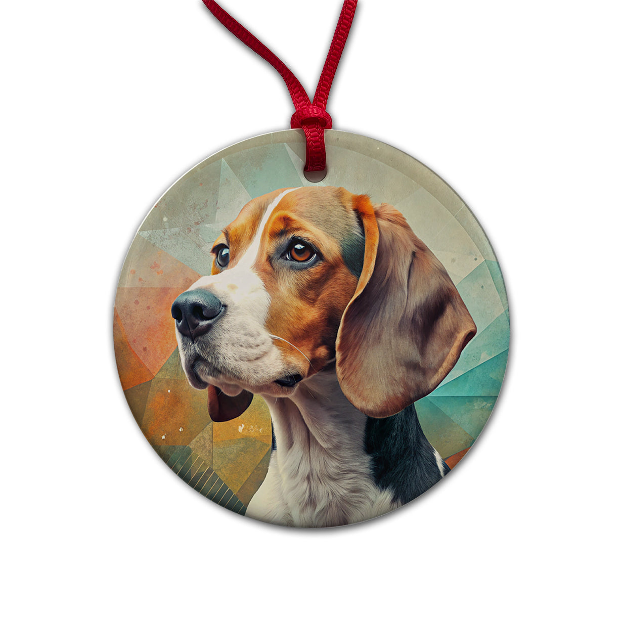 Beagle Dog Contemporary Art Round Ceramic Holiday Christmas Tree Ornament