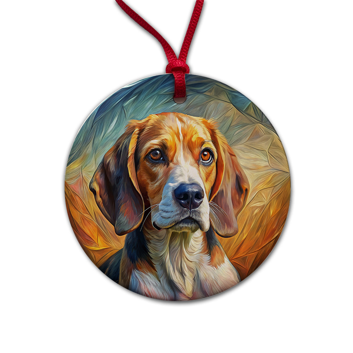 Beagle Dog Expressionism Art Round Ceramic Holiday Christmas Tree Ornament