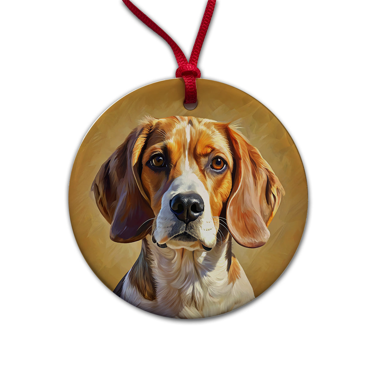 Beagle Dog Illustration Round Ceramic Holiday Christmas Tree Ornament