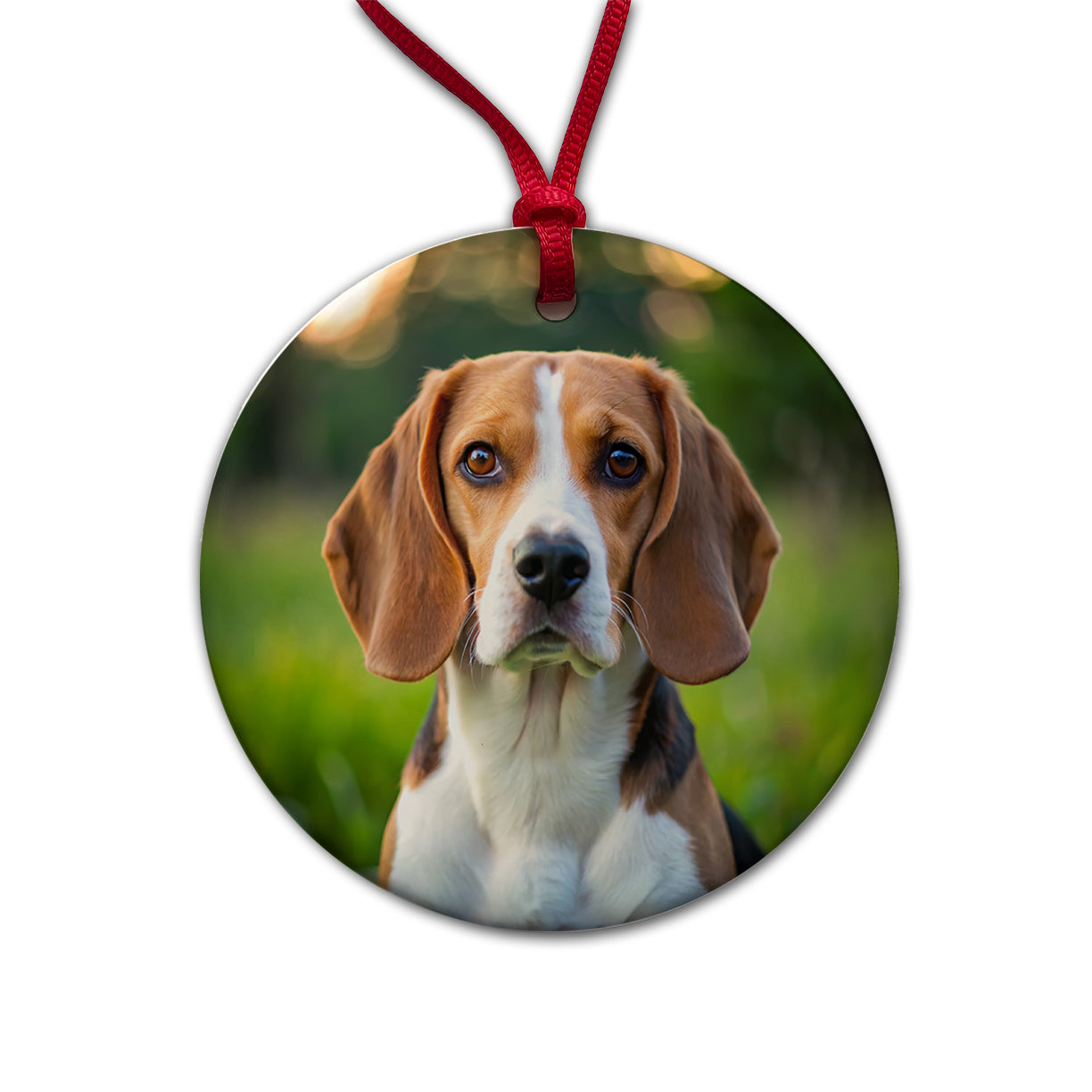 Beagle Dog Photo Round Ceramic Holiday Christmas Tree Ornament