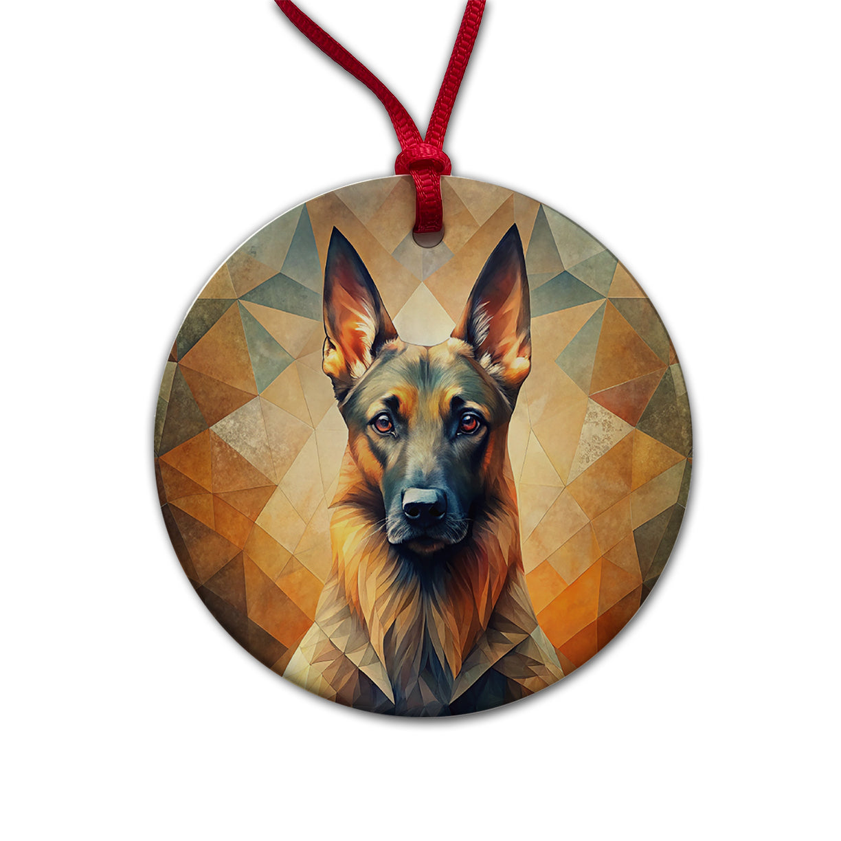 Belgian Malinois Dog Abstract Stylized Art Round Ceramic Holiday Christmas Tree Ornament