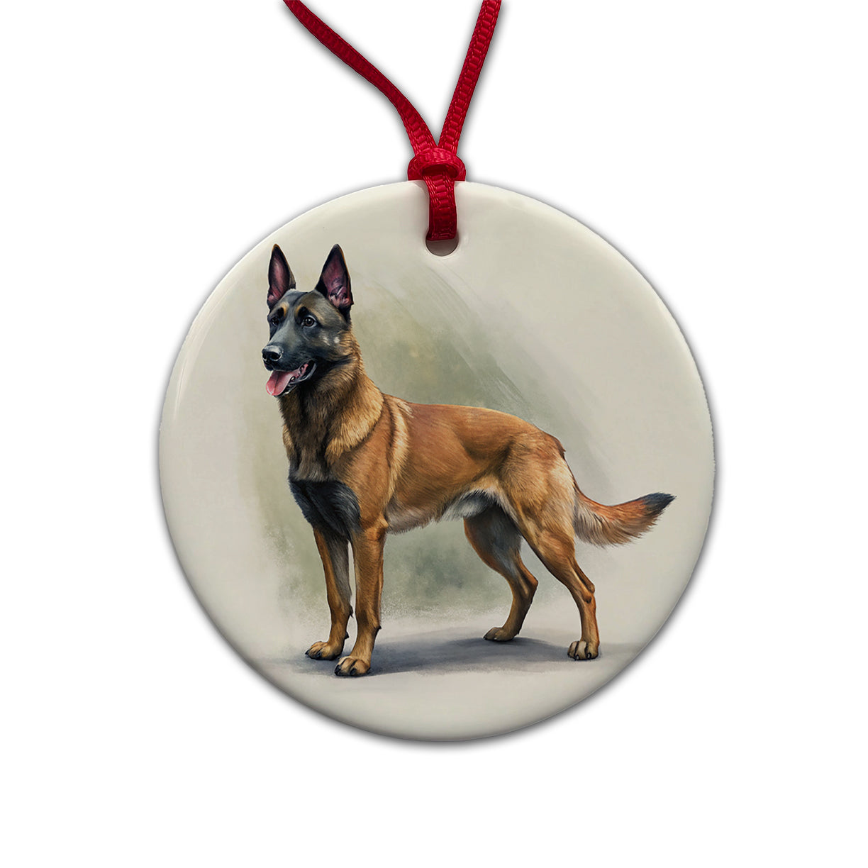 Belgian Malinois Dog Illustration Round Ceramic Holiday Christmas Tree Ornament