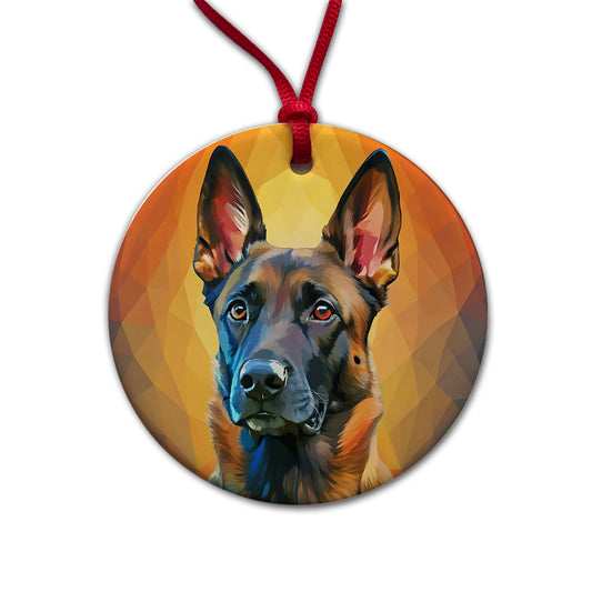 Belgian Malinois Dog Pop Art Round Ceramic Holiday Christmas Tree Ornament
