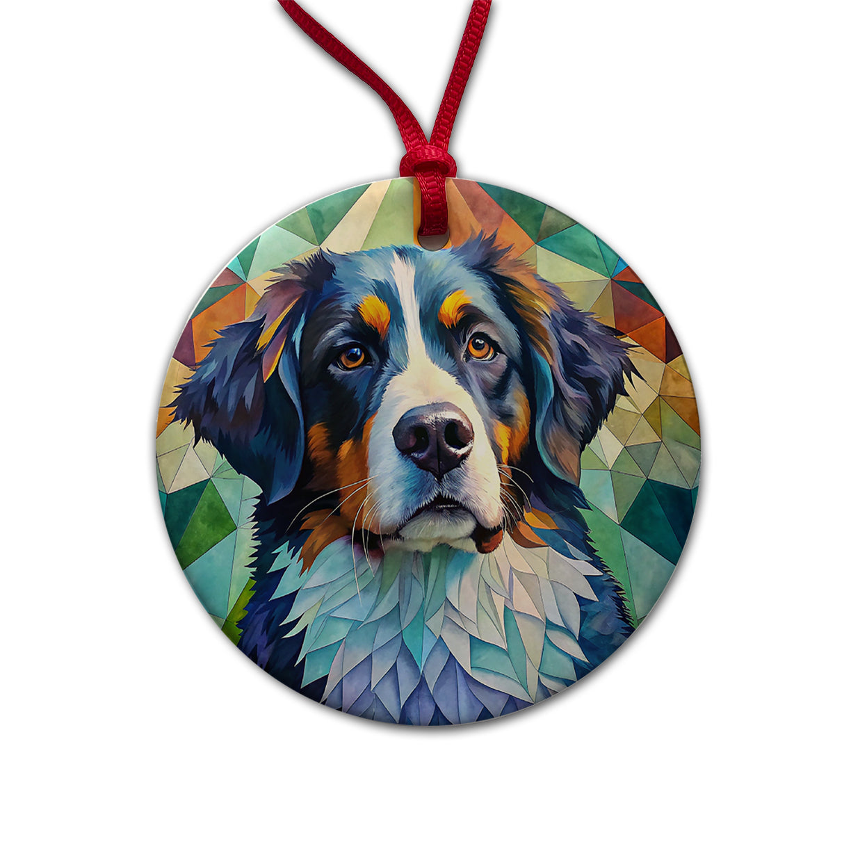 Bernese Mountain Dog Abstract Art Round Ceramic Holiday Christmas Tree Ornament