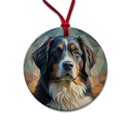 Bernese Mountain Dog Abstract Stylized Art Round Ceramic Holiday Christmas Tree Ornament