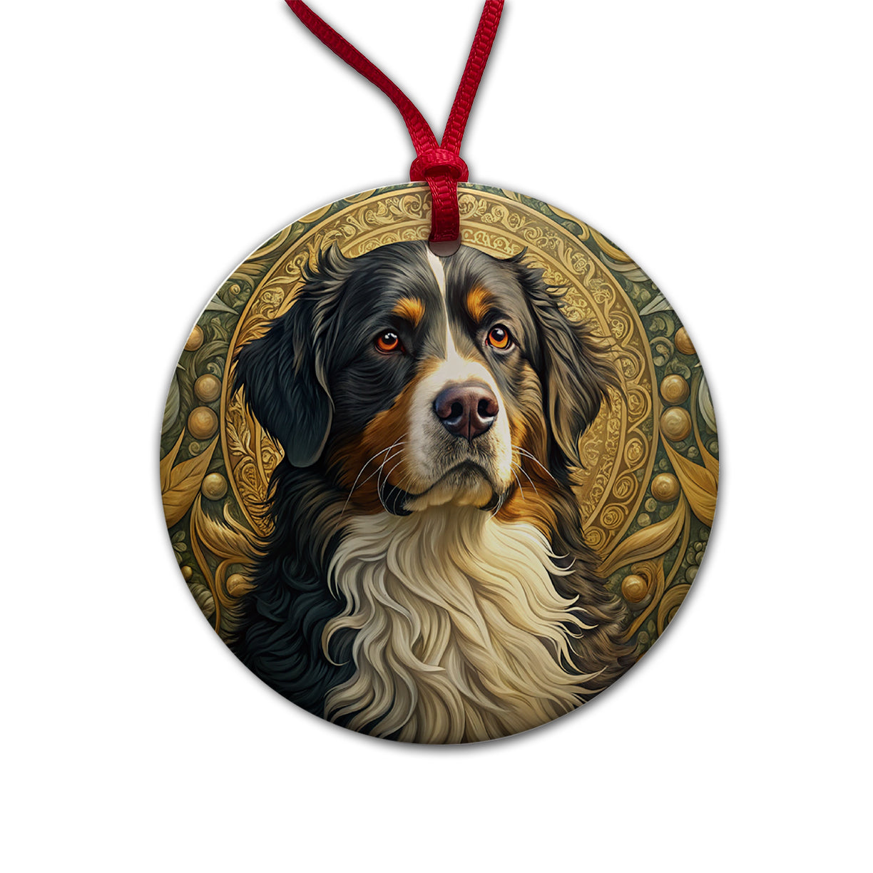 Bernese Mountain Dog Art Nouveau Round Ceramic Holiday Christmas Tree Ornament