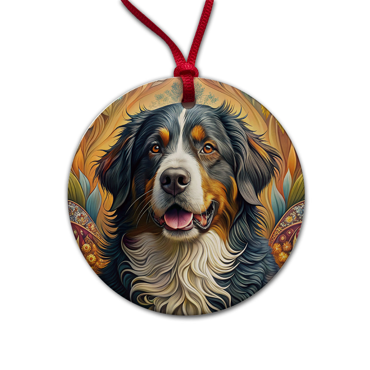 Bernese Mountain Dog Bohemian Art Round Ceramic Holiday Christmas Tree Ornament
