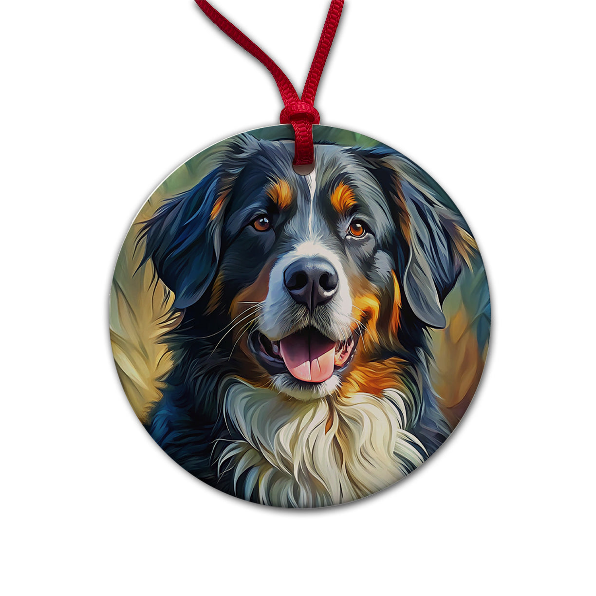 Bernese Mountain Dog Expressionism Art Round Ceramic Holiday Christmas Tree Ornament