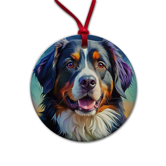 Bernese Mountain Dog Pop Art Round Ceramic Holiday Christmas Tree Ornament