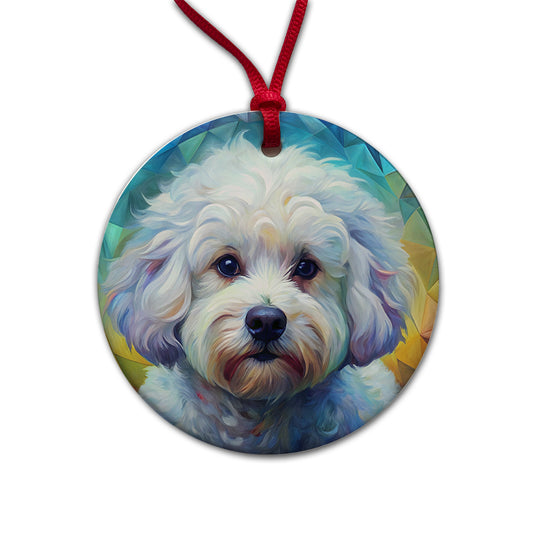 Bichon Frise Dog Abstract Art Round Ceramic Holiday Christmas Tree Ornament