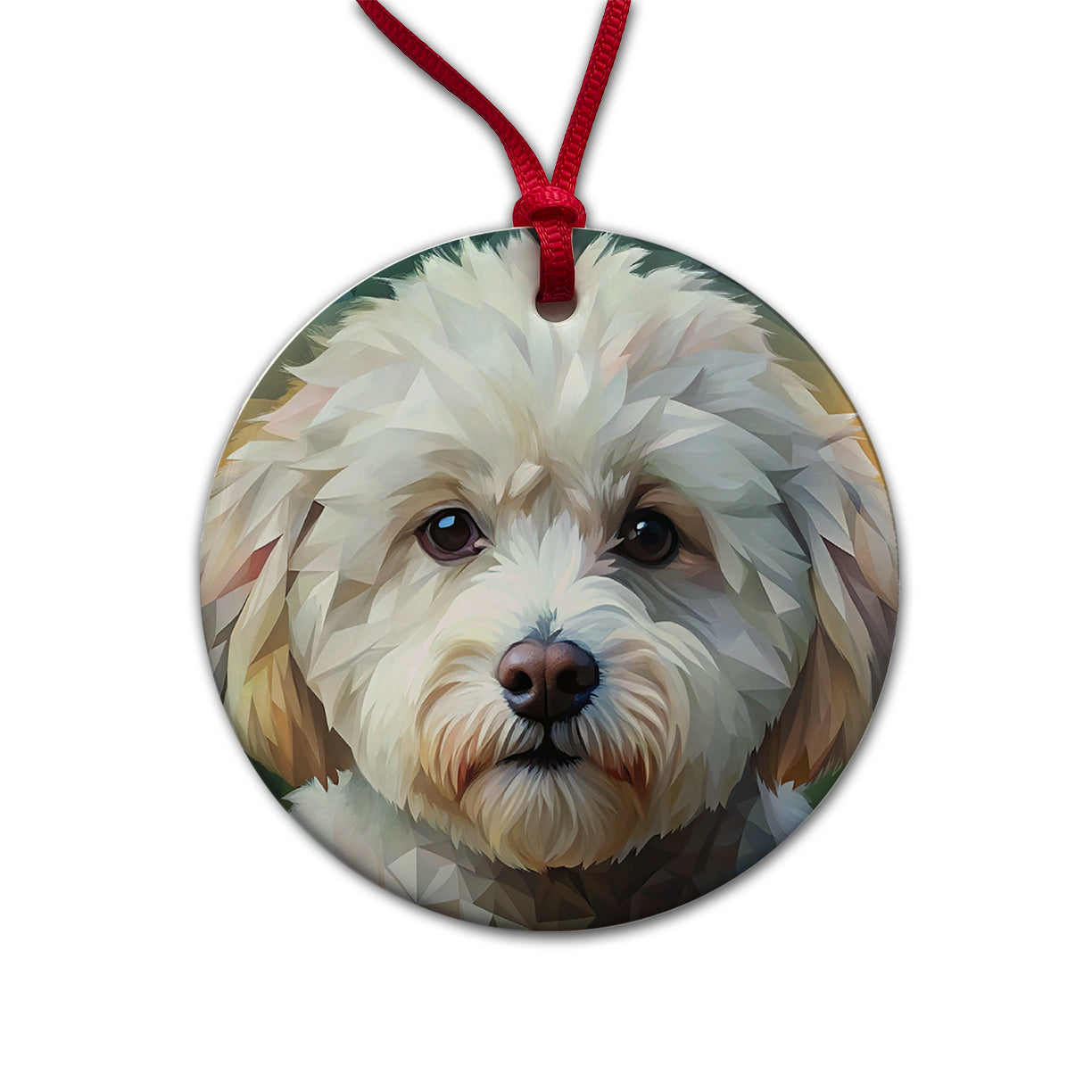 Bichon Frise Dog Abstract Stylized Art Round Ceramic Holiday Christmas Tree Ornament
