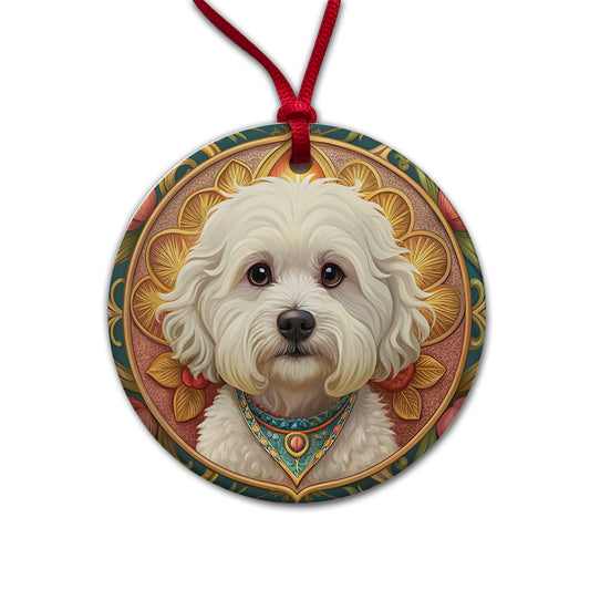 Bichon Frise Dog Art Nouveau Round Ceramic Holiday Christmas Tree Ornament