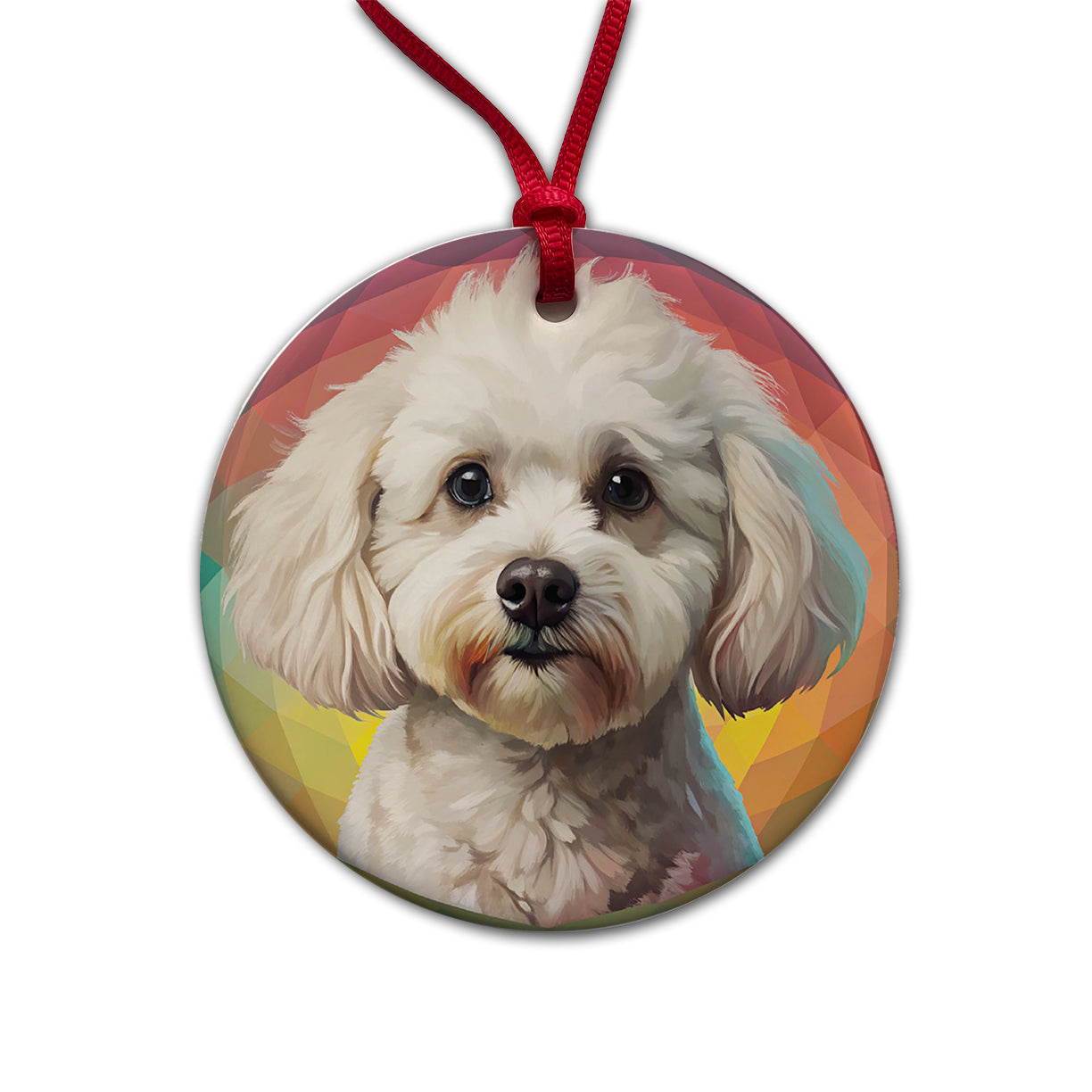 Bichon Frise Dog Contemporary Art Round Ceramic Holiday Christmas Tree Ornament