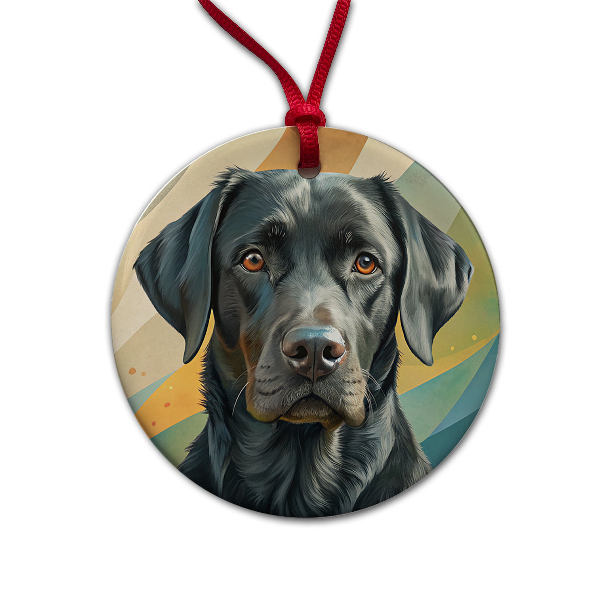 Black Labrador Retriever Dog Contemporary Art Round Ceramic Holiday Christmas Tree Ornament