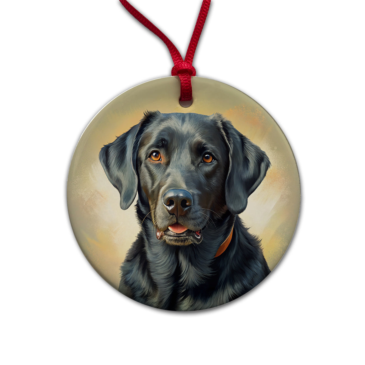 Black Labrador Retriever Dog Illustration Round Ceramic Holiday Christmas Tree Ornament