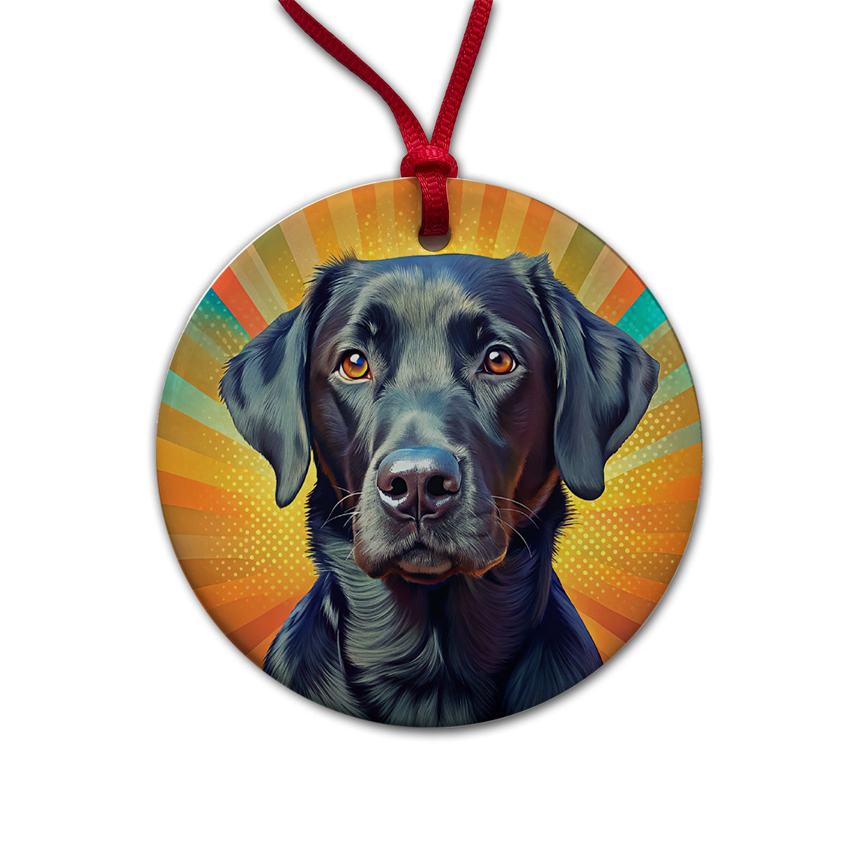 Black Labrador Retriever Dog Pop Art Round Ceramic Holiday Christmas Tree Ornament
