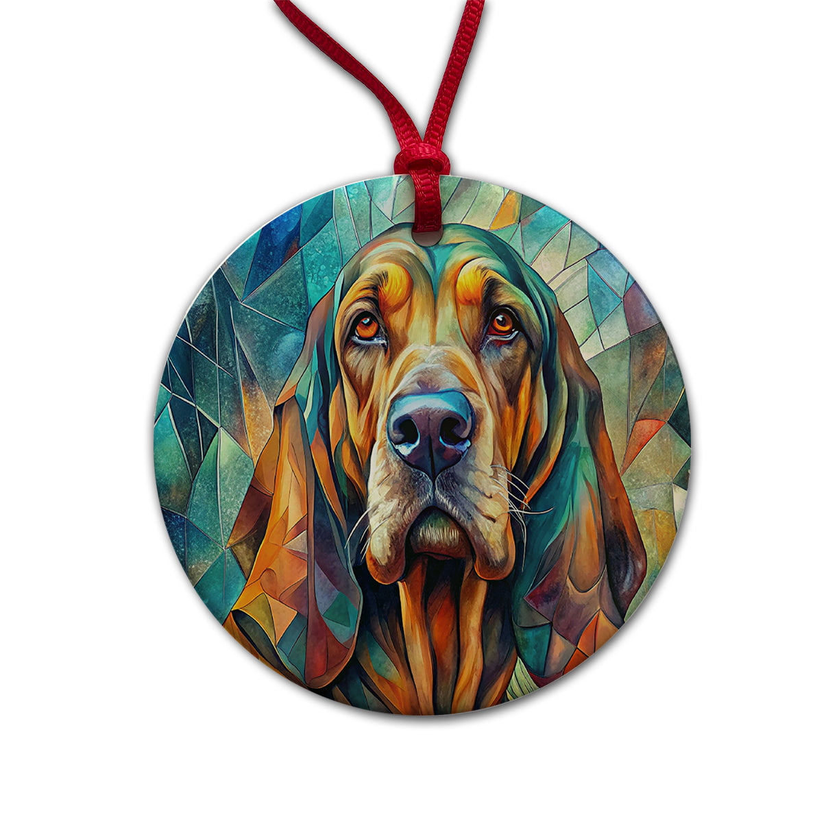 Bloodhound Dog Abstract Art Round Ceramic Holiday Christmas Tree Ornament