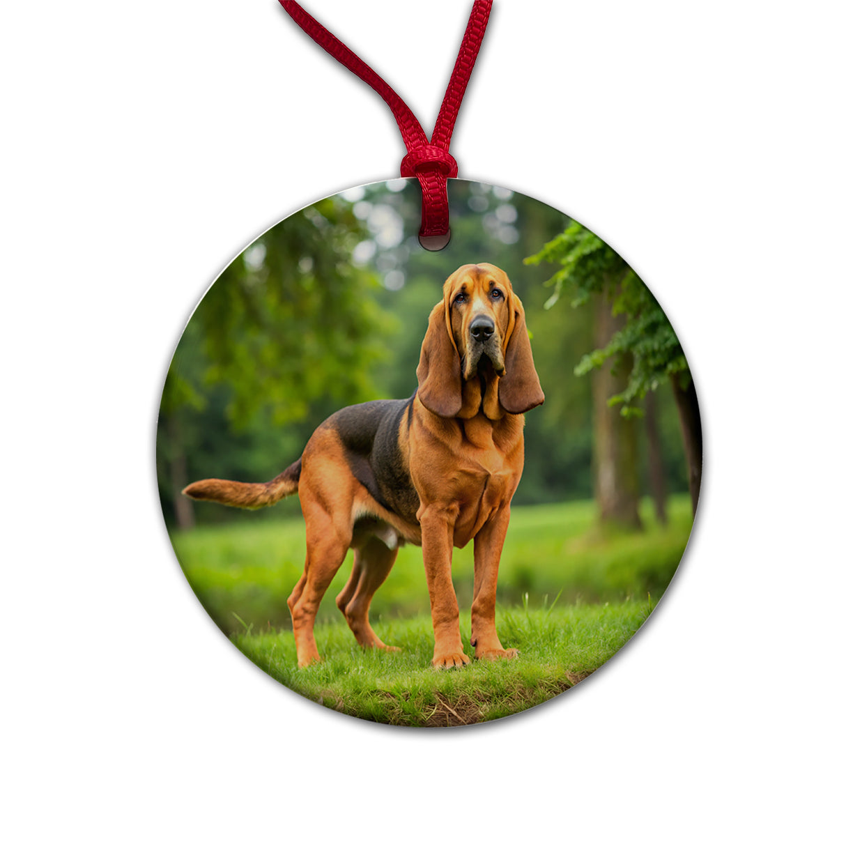 Bloodhound Dog Photo Round Ceramic Holiday Christmas Tree Ornament