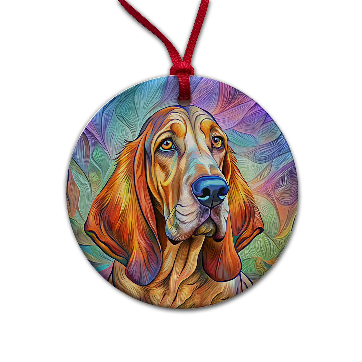 Bloodhound Dog Pop Art Round Ceramic Holiday Christmas Tree Ornament