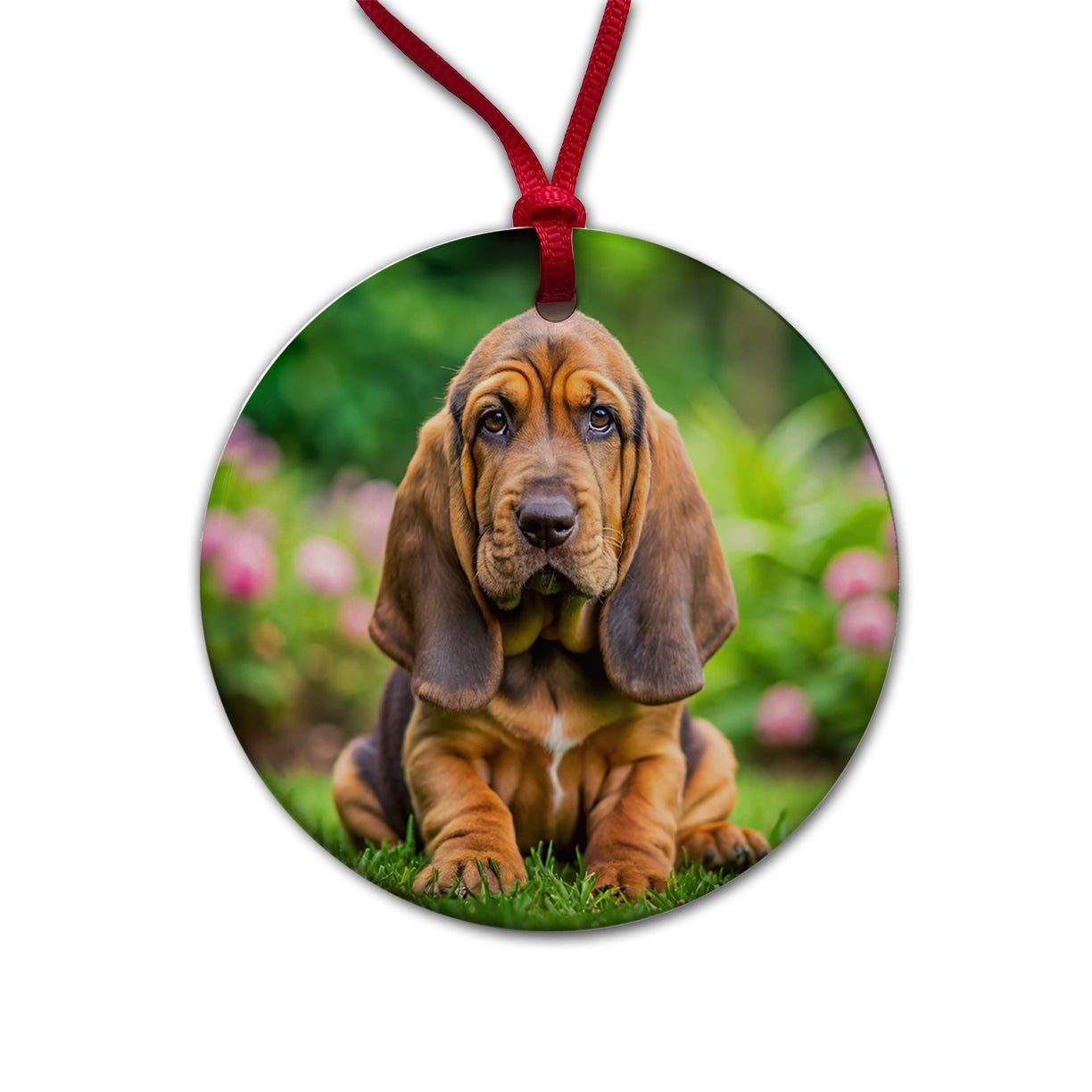 Bloodhound Dog Puppy Photo Round Ceramic Holiday Christmas Tree Ornament